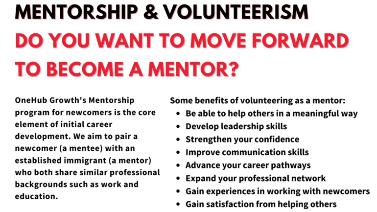 OneHub Growth's mentorship and volunteerism program. Come volunteer as a mentor and develop your leadership skills.